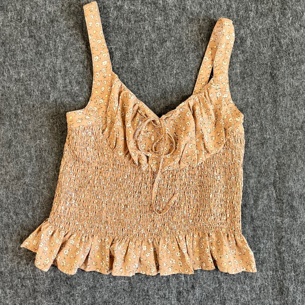 ⭐️3 for $30 Paper Moon Floral Smocked Peplum Summer Tank Top Mauve Pink Sz M - Picture 3 of 10